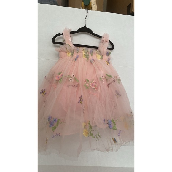 Girls Rose Pink Floral Tulle Tutu Dress Sz 2-3T Party Easter Flower Girl Dress - Picture 3 of 3